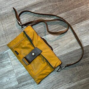 Yellow Crossbody Bag with Brown Strap